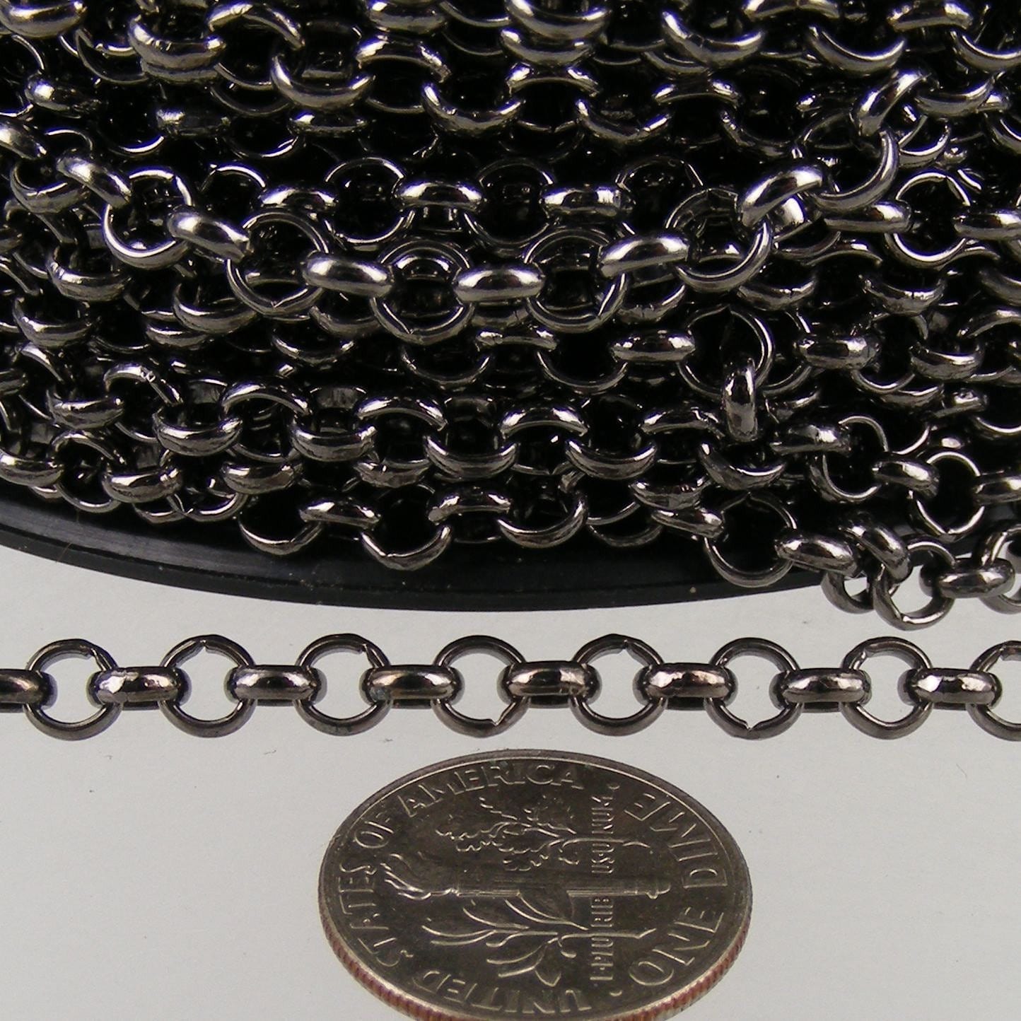 Gunmetal Rolo Chain bulk, 5 ft of Rolo Cable Chain 4.7mm - Unsoldered Links -   Wholesale Bulk - 47ROLO