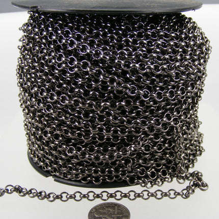 Gunmetal Rolo Chain bulk, 5 ft of Rolo Cable Chain 4.7mm - Unsoldered Links -   Wholesale Bulk - 47ROLO