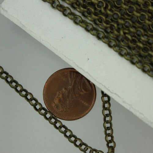 Antique Brass Rolo Chain bulk Chain, 12 ft of Rolo Bronze Cable Chain 3.8mm - Unsoldered Links - Bulk Chain - 38ROLO
