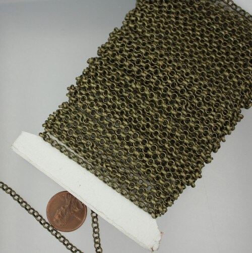 Antique Brass Rolo Chain bulk Chain, 12 ft of Rolo Bronze Cable Chain 3.8mm - Unsoldered Links - Bulk Chain - 38ROLO