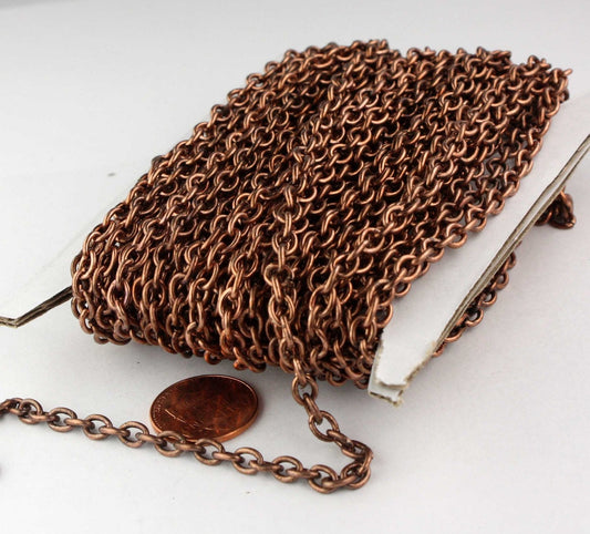 10 ft Antique Copper Cable Chain - 4x5mm 19 Gauge (0.9mm) Unsoldered Link - Heavy Strong Cable Chain Bulk Wholesale - 4519CA
