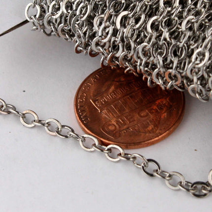 100 ft spool of Antique Silver Rhodium Plated Flat ROUND Soldered Cable Chain - 3.4x3.4mm SOLDERED Link -  3434F