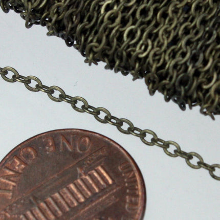 Antique Bronze Flat Chain, Bulk, 10 feet Antique Brass Flat Cable Chain - 3x1.7mm SOLDERED - Necklace Bracelet DIY Wholesale Bulk 317F