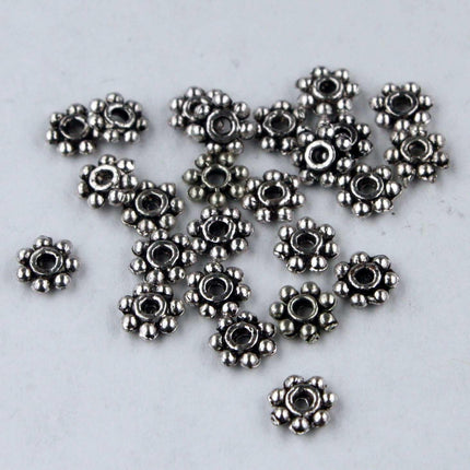 300 pcs - Antique Silver Finished Daisy Flower Spacer Beads - 4mm