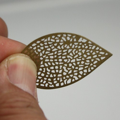 20 pcs of antiqued Brass finished filigree leaf focal 36X24mm