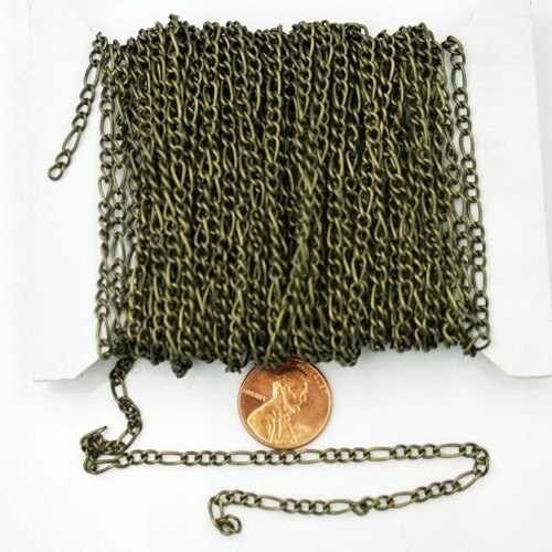 Antique Bronze Figaro Chain Bulk, 12 ft Brass FIGARO chain 7x3mm Links - Necklace Bracelet Wholesale Chain - 7x3FIG