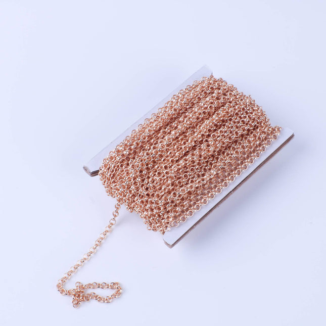 32 feet TARNISH Resistant Tarnish FREE Anti Tarnished Champagne Gold (Pinky Gold) Plated Rolo Chain bulk - 3.2mm SOLDERED Link AT3.2BL