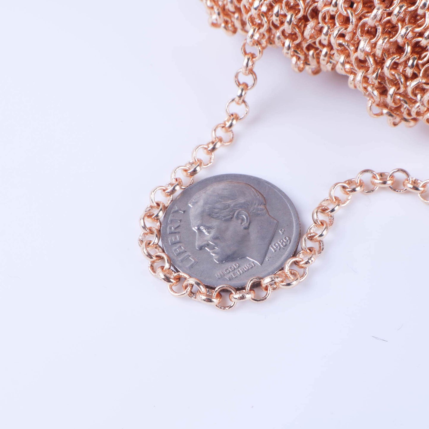 100 feet TARNISH Resistant Tarnish FREE Anti Tarnished Champagne Gold (Pinky Gold) Plated Rolo Chain bulk - 3.2mm SOLDERED Link AT3.2BL