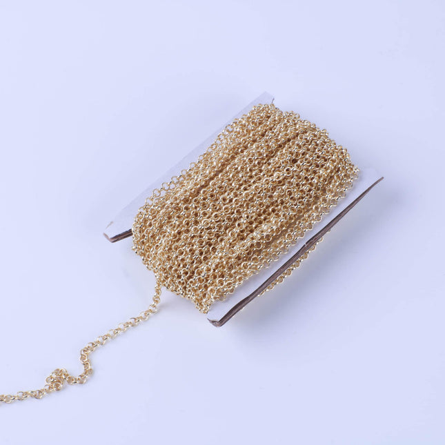 3 feet TARNISH Resistant Tarnish FREE Anti Tarnished 18K Gold Plated Rolo Chain bulk - 3.2mm SOLDERED Link AT3.2BL