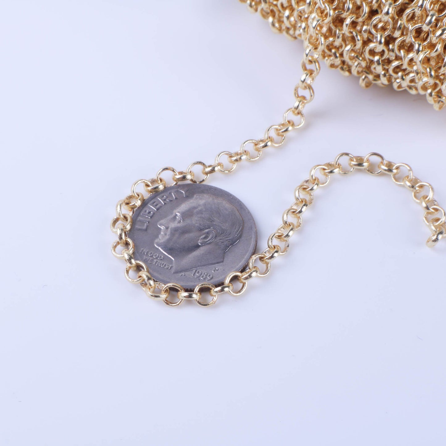 3 feet TARNISH Resistant Tarnish FREE Anti Tarnished 18K Gold Plated Rolo Chain bulk - 3.2mm SOLDERED Link AT3.2BL