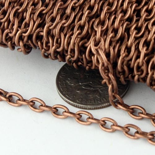 32 ft Antique Copper Cable Chain - 4x5mm 19 Gauge (0.9mm) Unsoldered Link - Heavy Strong Cable Chain Bulk Wholesale - 4519CA