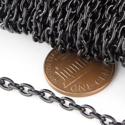 32 ft Black Cable Chain - 4x5mm 19 Gauge (0.9mm) Unsoldered Link - Heavy Strong Cable Chain Bulk Wholesale Chain - 4519CA