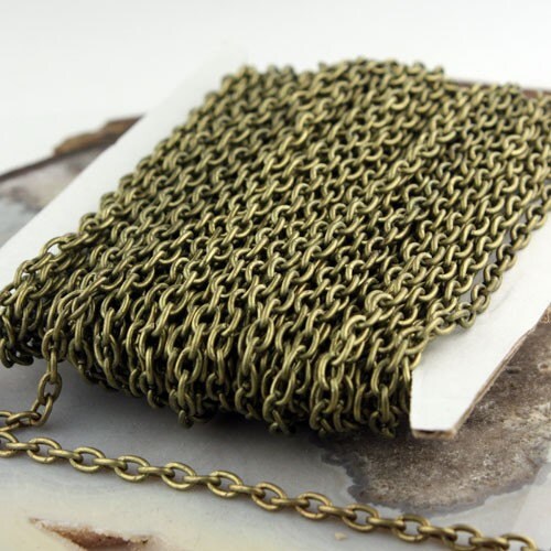 10 ft Antique Brass Cable Chain - 4x5mm 19 Gauge (0.9mm) Unsoldered Link - Antique Bronze Heavy Strong Cable Chain Bulk - 4519CA