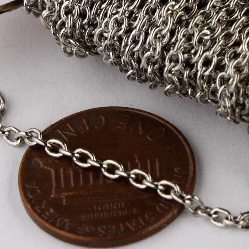 10 ft of Antique Silver Rhodium Plated Round SOLDERED Cable Chain - 2.6x2.1mm SOLDERED Link - 2621S