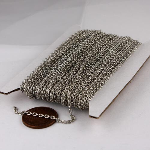 10 ft of Antique Silver Rhodium Plated Round SOLDERED Cable Chain - 2.6x2.1mm SOLDERED Link - 2621S