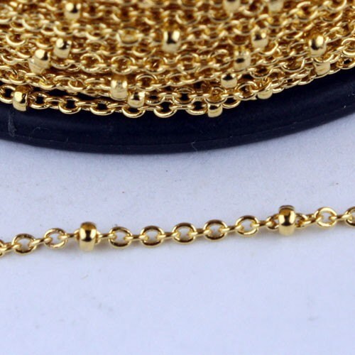 10 feet of Gold Plated Tiny Satellite Chain Cable BALL Bead Chain - 2.0x1.4mm SOLDERED Necklace Satellite Chain - 2014SAT