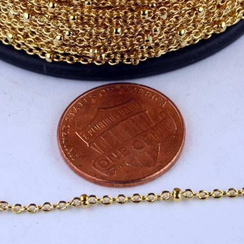 10 feet of Gold Plated Tiny Satellite Chain Cable BALL Bead Chain - 2.0x1.4mm SOLDERED Necklace Satellite Chain - 2014SAT