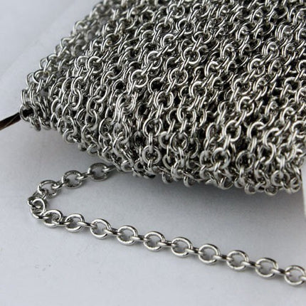 Rhodium Chain Bulk Chain, 32 ft. of Antique Silver Finished SOLDERED Cable Chain - 3.2x2.8mm SOLDERED LInk - 3430S