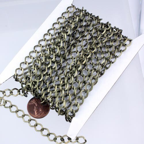 Antique Bronze Curb Chain Bulk,  32 ft of Antique Brass Big Hammered Curb Chain - 8.7x7.3mm Unsoldered - Necklace Bracelet - 8773CU