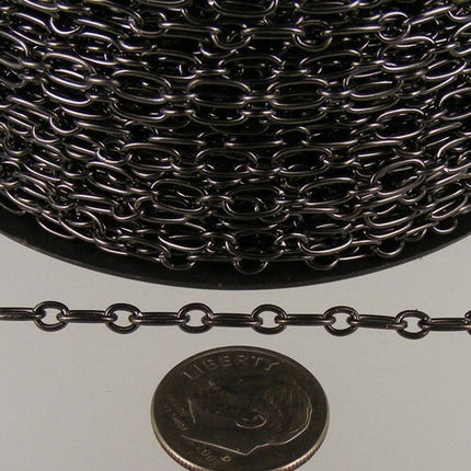 15 ft of Gunmetal Finished Long and Short Chain - 6.6x3.3mm - Unsoldered Link - 6633CA