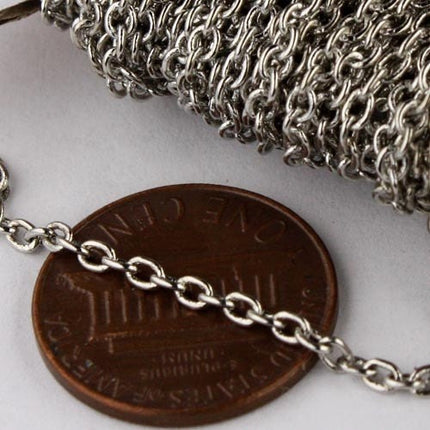 32 ft of Antique Silver Rhodium Plated Round SOLDERED Cable Chain - 2.6x2.1mm SOLDERED Link - 2621S