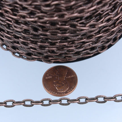 5ft. of Antique Copper Textured Drawn Oval Round Cable Chain - 7.2x4.2mm Unsoldered Link - 7242TX