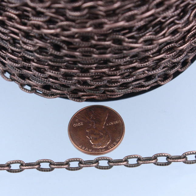 5ft. of Antique Copper Textured Drawn Oval Round Cable Chain - 7.2x4.2mm Unsoldered Link - 7242TX
