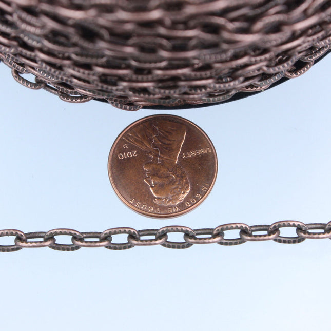 5ft. of Antique Copper Textured Drawn Oval Round Cable Chain - 7.2x4.2mm Unsoldered Link - 7242TX