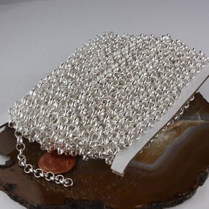 Sterling Silver Plated Rolo Chain bulk, 12 ft of Rolo Cable Chain 4.7mm - Unsoldered Links -   Wholesale - 47ROLO
