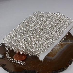Sterling Silver Plated Rolo Chain bulk, 32 ft of Rolo Cable Chain 4.7mm - Unsoldered Links -   Wholesale - 47ROLO