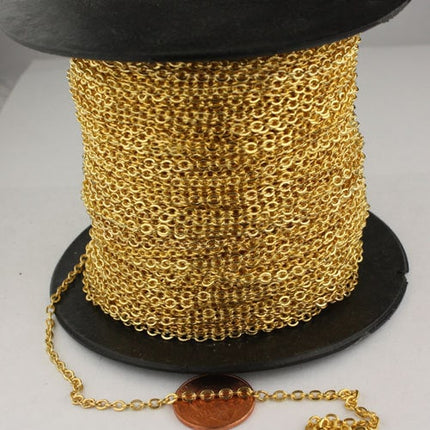 32 ft spool of Gold Finished Flat SOLDERED Cable Chain - 3.4x2.9mm SOLDERED Link - 3429F-GD