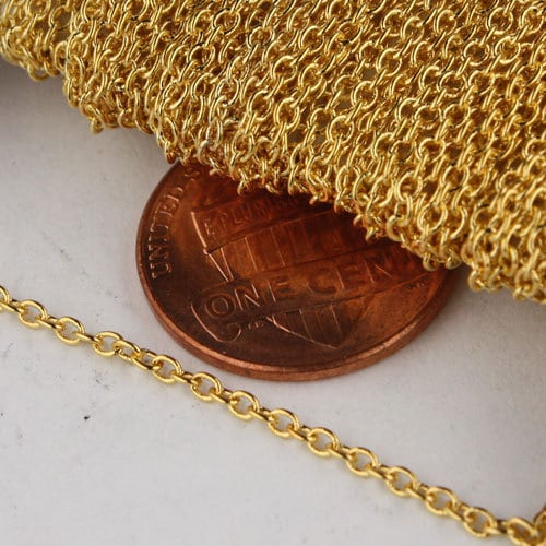 Gold Plated Chain Bulk Chain, 100 ft spool of Tiny Cable Chain - 2.0x1.4mm SOLDERED link Necklace Bracelet Wholesale Chain bulk - 2014S