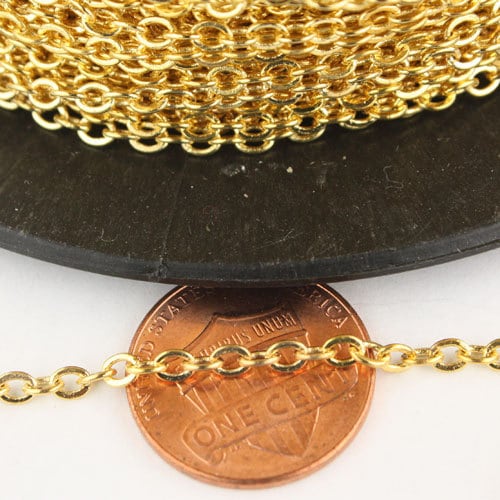 100 ft spool of Gold Plated Flat SOLDERED Cable Chain - 3.4x2.9mm SOLDERED Link  - 3429F-GD