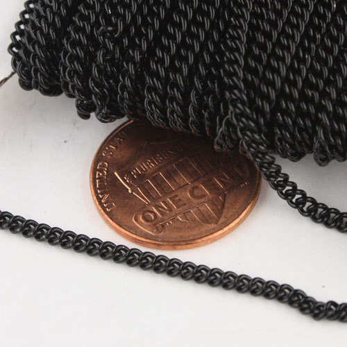 100 ft spool of Black Finished SOLDERED sturdy curb chain - 2.1mm SOLDERED link - 2.1S