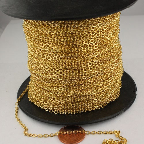 Sample 3 ft spool of Gold Finished Flat SOLDERED Cable Chain - 3.4x2.9mm SOLDERED Link - 3429F-GD