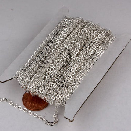300 ft Sterling Silver Plated Flat Cable Chain - 3.4x2.9mm SOLDERED Link - Bulk Flat Soldered  - Free Priority Mail  - 3429F-SV