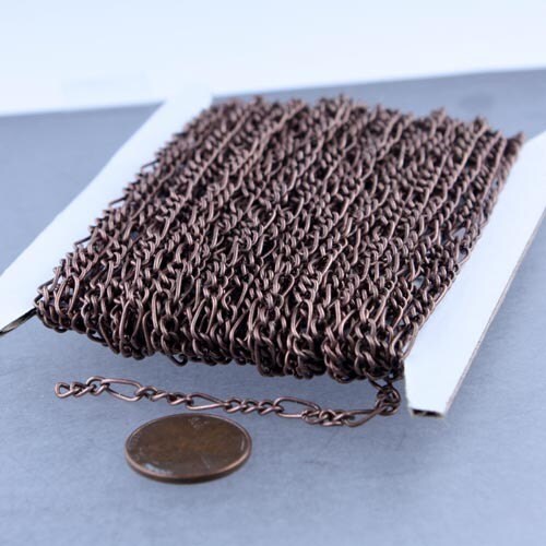 Antique Copper Figaro Chain bulk, 3ft Spool of Figaro chain - 7x3mm 20G 20Gauge  Unsoldered - Necklace Bracelet  - 7x3FIG