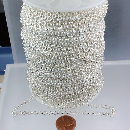 12 feet Sterling Silver Plated Rolo Chain bulk, Cable Chain 3.2mm - Unsoldered Links -  Bulk Jewerly Chain