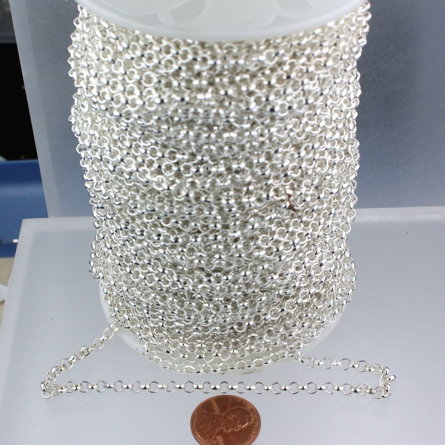 12 feet Sterling Silver Plated Rolo Chain bulk, Cable Chain 3.2mm - Unsoldered Links -  Bulk Jewerly Chain