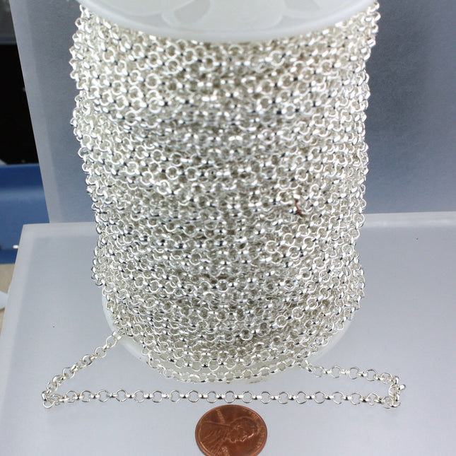12 feet Sterling Silver Plated Rolo Chain bulk, Cable Chain 3.2mm - Unsoldered Links -  Bulk Jewerly Chain