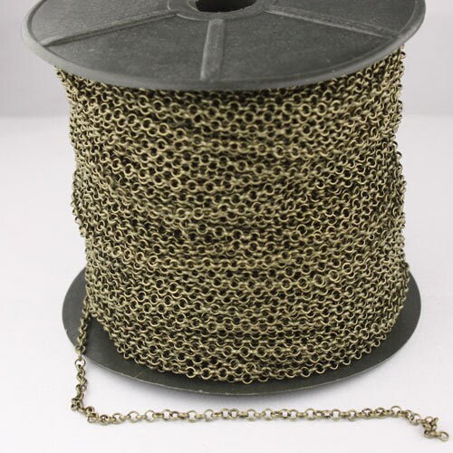 Antique Brass Rolo Chain bulk Chain, 32 ft of Rolo Bronze Cable Chain 2.5mm - Unsoldered Links -  Wholesale Bulk Jewelry