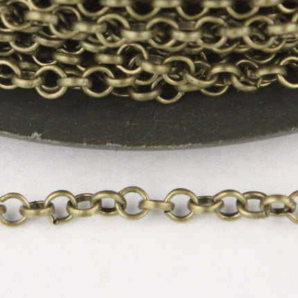 Antique Brass Rolo Chain bulk Chain, 32 ft of Rolo Bronze Cable Chain 2.5mm - Unsoldered Links -  Wholesale Bulk Jewelry