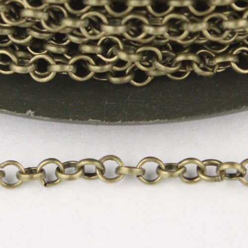 Antique Brass Rolo Chain bulk Chain, 32 ft of Rolo Bronze Cable Chain 2.5mm - Unsoldered Links -  Wholesale Bulk Jewelry