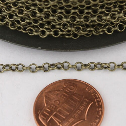 Antique Brass Rolo Chain bulk Chain, 32 ft of Rolo Bronze Cable Chain 2.5mm - Unsoldered Links -  Wholesale Bulk Jewelry