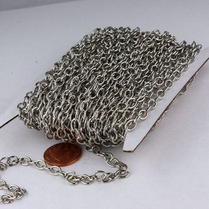 32 Ft Antique Silver Rhodium Plated Big Chunky Cable Chain - 6.8x4.2mm - 1.0mm 18G 18 Gauge Thickness Unsoldered Link - 6842CA
