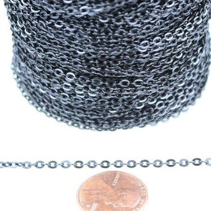 SALE Sale 12 ft spool of Black Finished Flat Round cable chain - 3x2.2mm - unsoldered link - 322FLAT
