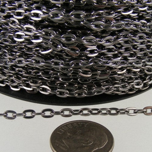 Gunmetal Flat Chain Bulk, 100 ft. of Flat Oval Cable Chain - 4x3mm Unsoldered- Necklace Bracelet Wholesale DIY Chain - 43F