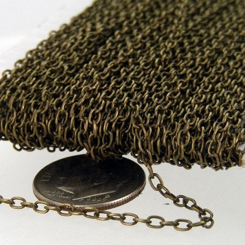 50 ft spool of Antique Brass Finished Round cable chain - 3x2.2mm 0.6mm - unsoldered link - 322CA