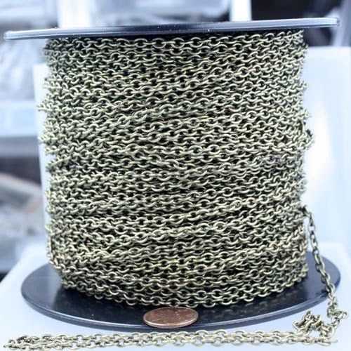 Antique Brass Chain, 32 ft. of Antique Bronze Big Cable Chain - 5.7x3.9mm-1.0mm Unsoldered Link - 5739CA