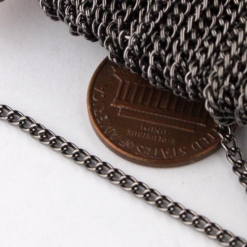 12 Ft of Gunmetal Finished Curb chain 2.2mm - Unsoldered -  2.2S